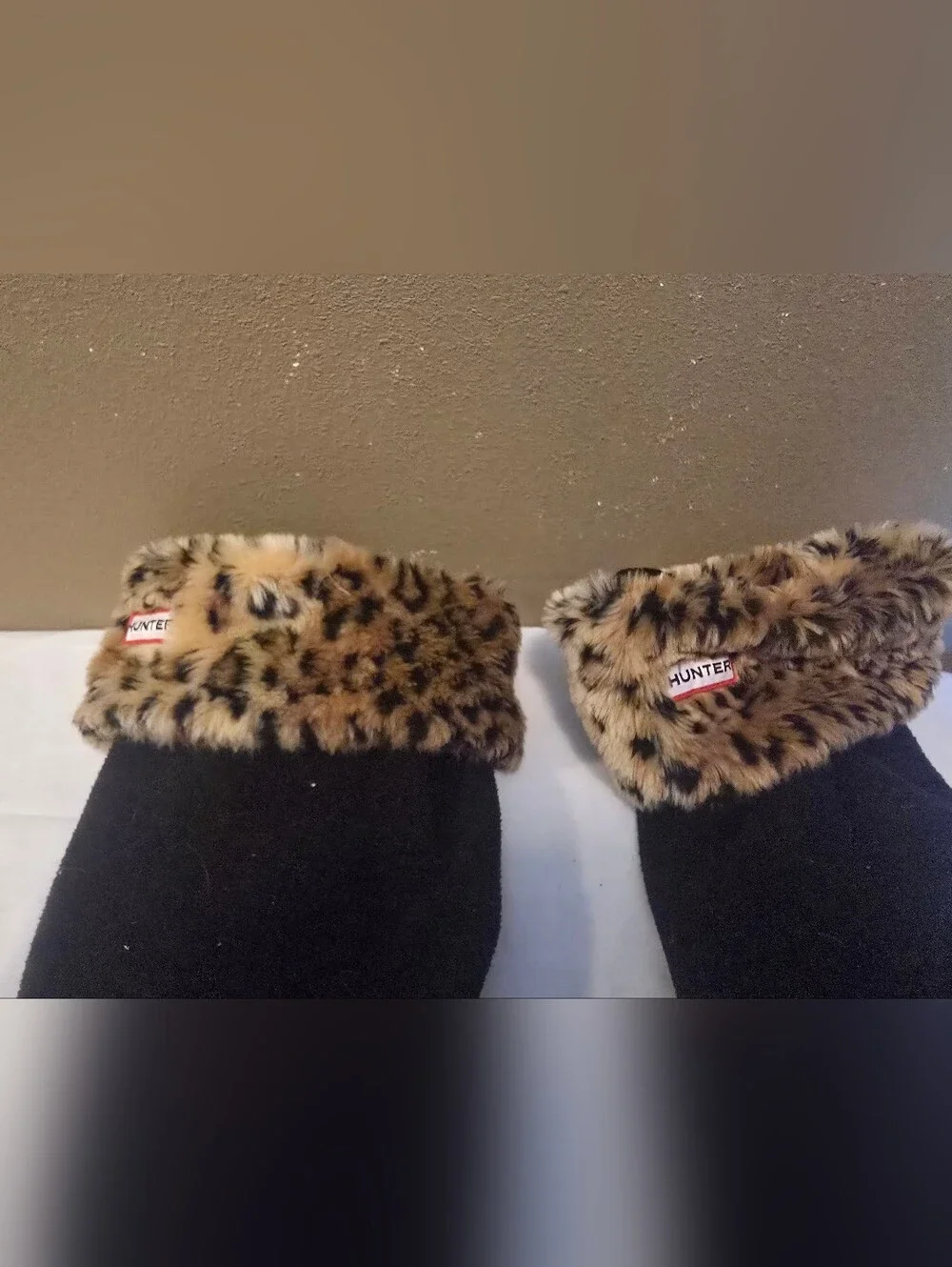 Hunter Black Boot Liner with Leopard Faux Fur Trim